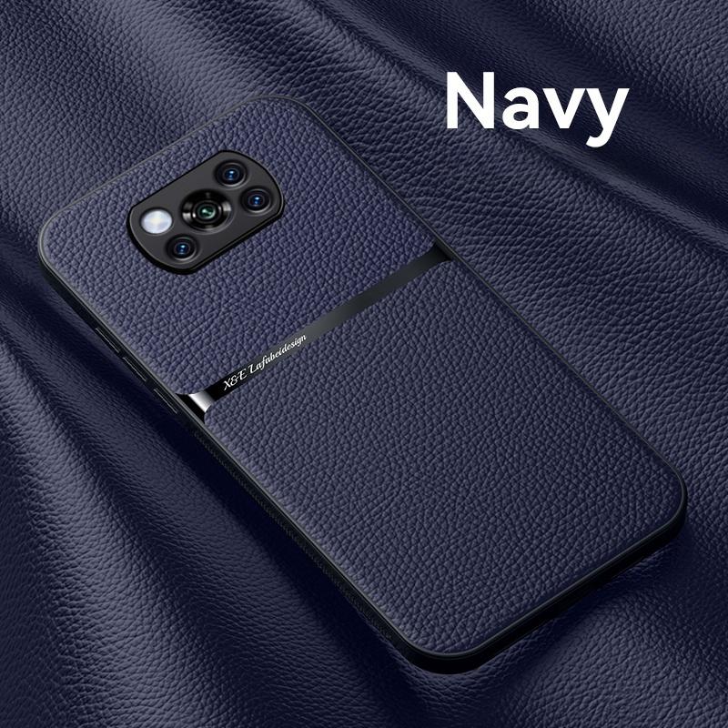 For Poco X3 Pro Case Leather Car Magnetic Holder Phone Case for Xiaomi PocoX3 Poco X3 NFC Little X 3 With Metal Plate Back Cover