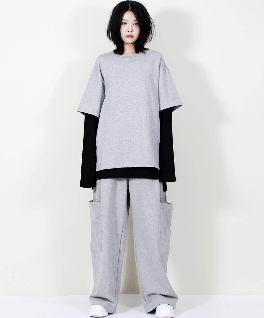Deumakeu Side Pocket Wide One-Tuck Real Street Sweat Pants Gray