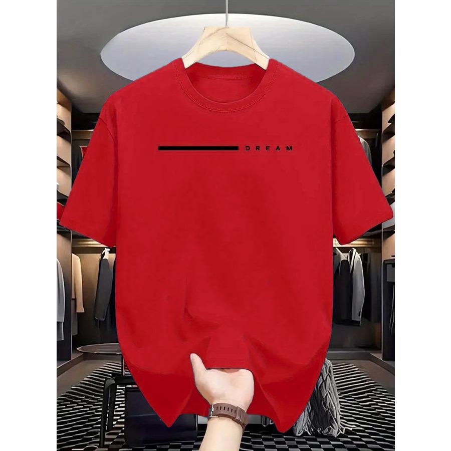 Men's Summer Fashion Casual Loose Plus-Size Dream Letter Print Sports Crew Neck Short Sleeve T-Shirt