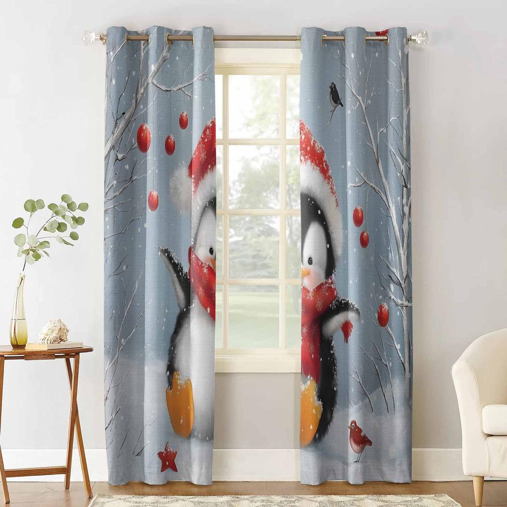 Christmas Lantern Bird Penguin Oil Painting Blackout Curtains For Living Room Bedroom Window Treatment Blinds Drapes