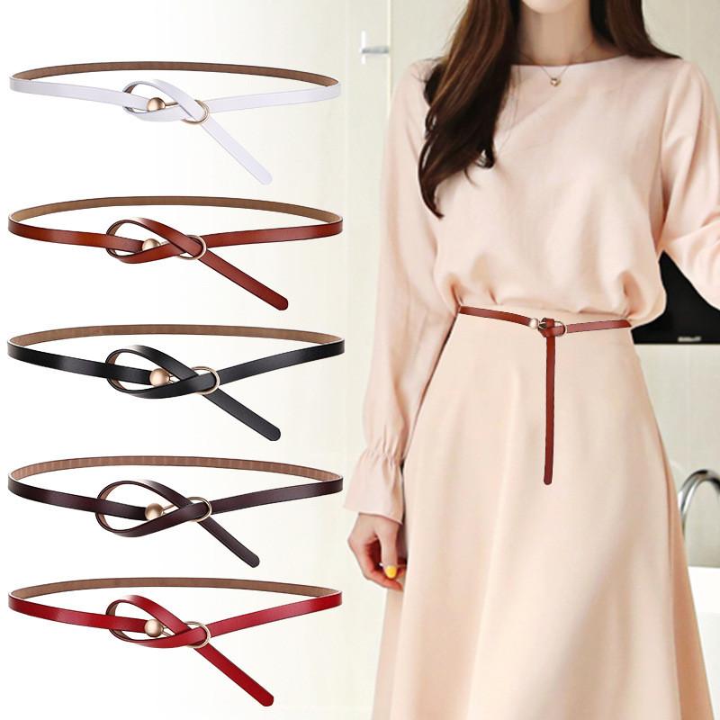 Casual Ladies Leather Thin Belt With Minimalist Knot Design And Alloy Closure