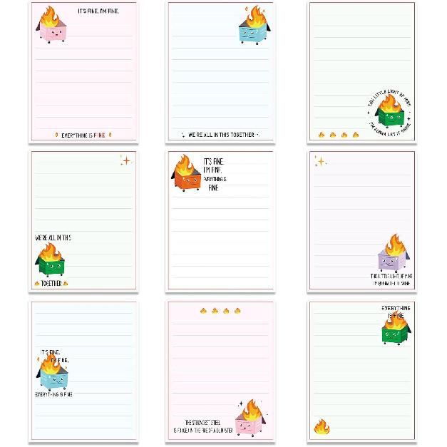 Dumpster Fire Sticky Notes - 9 PCS Dumpster On Fire Desk Accessories, Funny Garbage Self Adhesive Notepads for Work It s Fine I m Fine To Do List