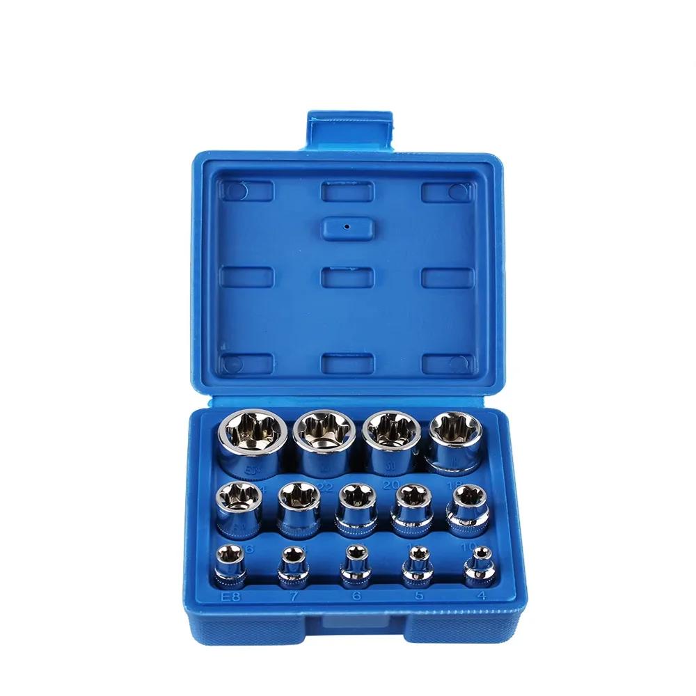 14PCS Female E Star Torx Socket Set, E4-E24 External Hex Sockets, for Auto Repair Mechanics, Durable Versatile Hand Tool Kit