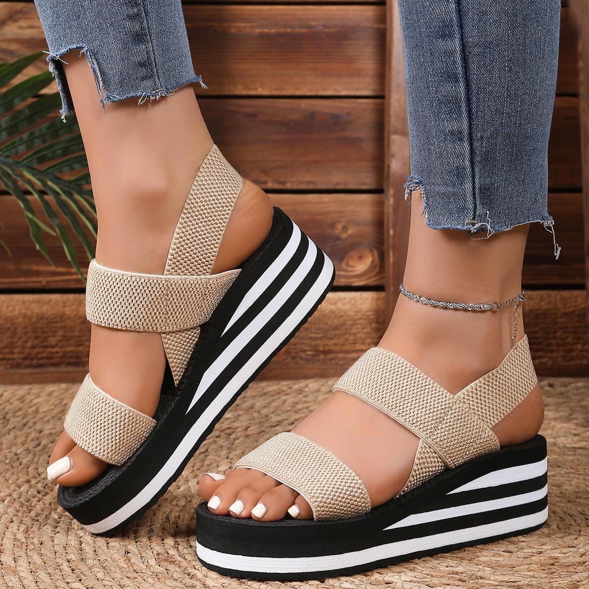 

Foreign trade sandals women s outer wear summer new Korean version fashion cross with rainbow platform Roman shoes 42 хакі