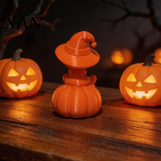Halloween Girl Ornament 3D Printed Pumpkin Figurine, Spooky Witch Statue, Seasonal Desk Decoration Sitting On for Party Decor Entrance