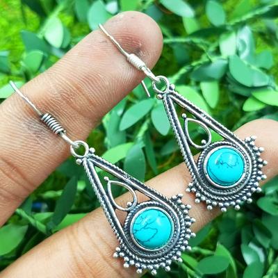 Turquoise Gemstone 925 Sterling Silver Plated Girl's Hook Earrings Jewelry PQY-IJ10729