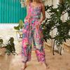 Women's Fashion Casual Loose Back Straps Wide Leg Vintage Printed Jumpsuit