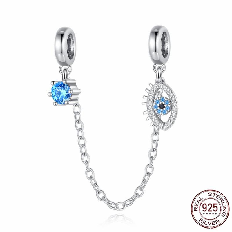 Stříbrný Křišťálový Pavé Bezpečnostní Řetízek Pevný Klip Pramen Přívěsek Vhodný pro Ženy Náramek Stříbrné Šperky Párty Narozeninový Dárek