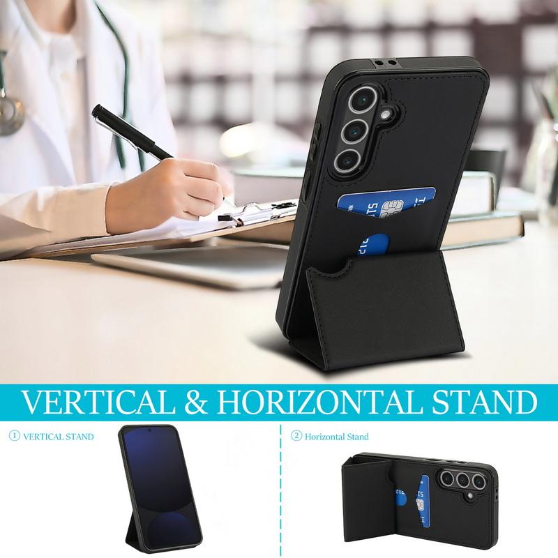 Business Leather Card Slot Phone Case For Samsung S25 Ultra S24 FE S23 Plus S22 S21 Flip Stand Shockproof Soft Silicone Bumper Cover