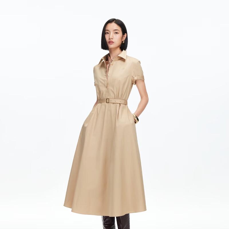 Veromoda Women's Pure Cotton A-line Midi Dress with Tie Belt