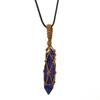 Hand-Woven Double-Pointed Hexagonal Prism Crystal Rough Stone Natural Stone Brown Mesh Pocket Necklace N712