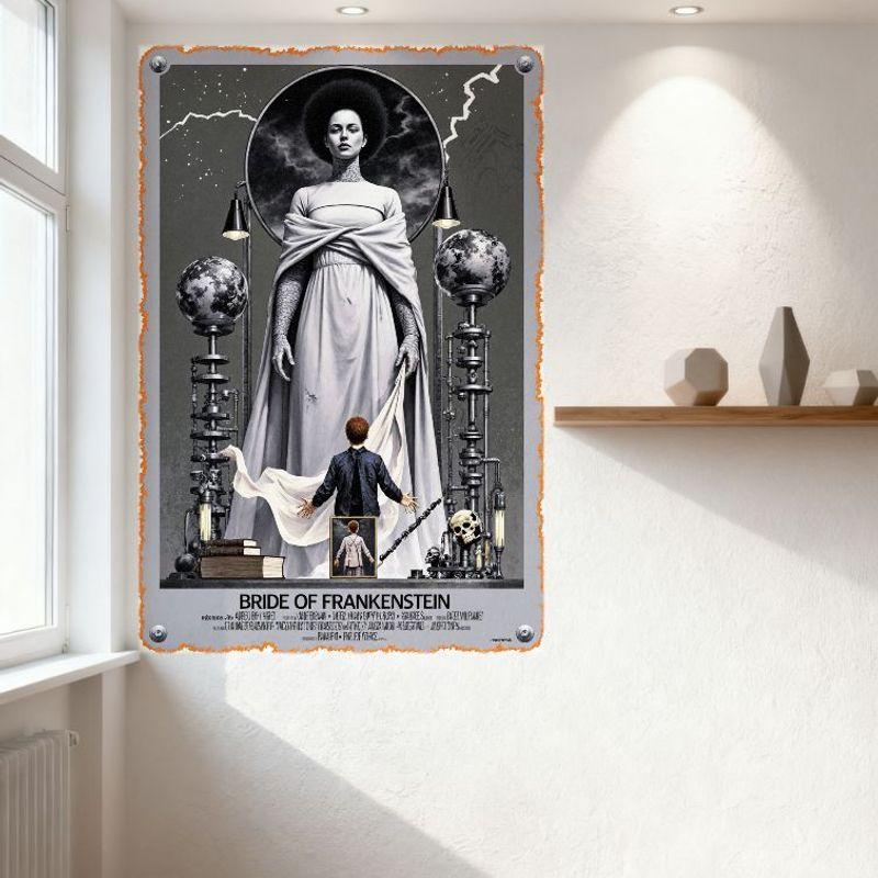 Bride of Frankenstein Gothic Horror Metal Tin Sign, Vintage Movie Poster Plaque for Home Bar Cafe Man Cave Decor, Frankenstein C