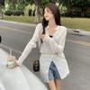 Medium To Long V-neck Knitted Top for Women, Versatile for Spring and Summer, Thin for Outdoor Wear, Sun Protection and Air Conditioning Cover
