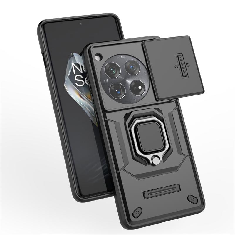 For OnePlus 12 Case Slide Push Pull Camera Protect Phone Case For One Plus 12 OnePlus12 5G Magnetic Ring Holder Armor Back Cover