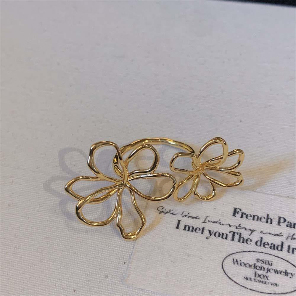 Exaggerated Silver Sunflower Finger Circle Irregular Open Hollow Out Ring  Banquet