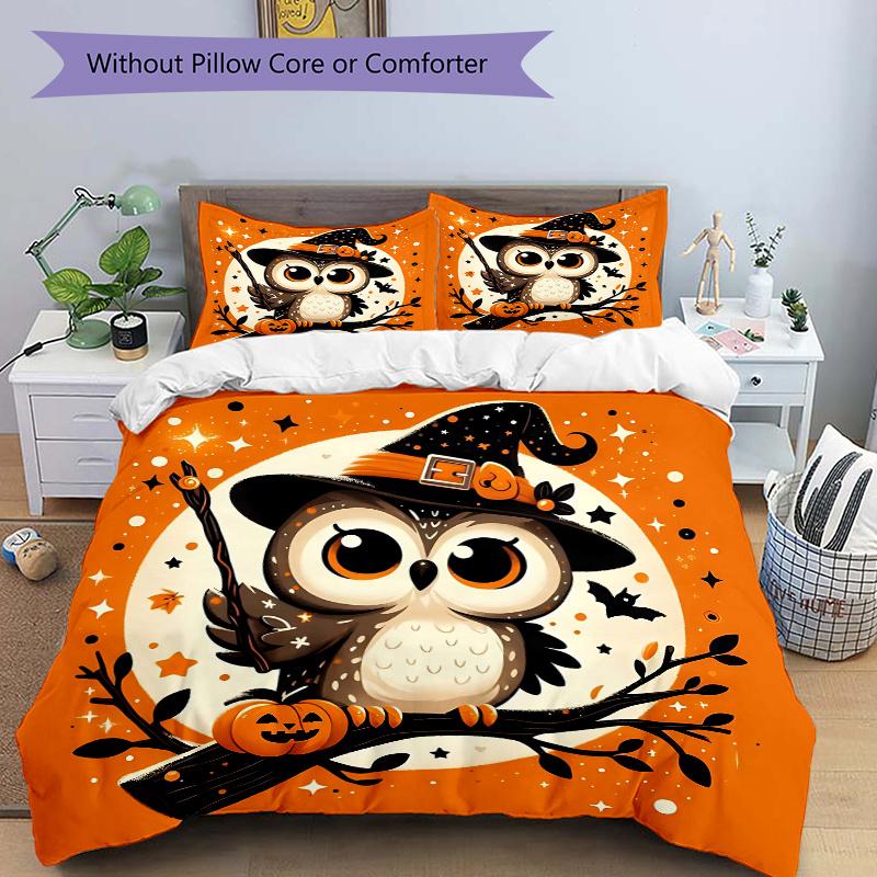 

3pcs Owl Wizard Halloween Bedding Set, Including 1 Quilt Cover and 2 Pillow Shams, Without Filling, Soft and Comfortable Home Bedroom Fabric 135cm*200cm