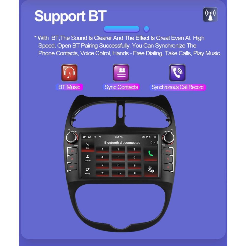 7'' Car Radio Android Carplay For PEUGEOT 206 206CC 206SW 2000-2008 Car Multimedia Player Autoradio 1+32GB