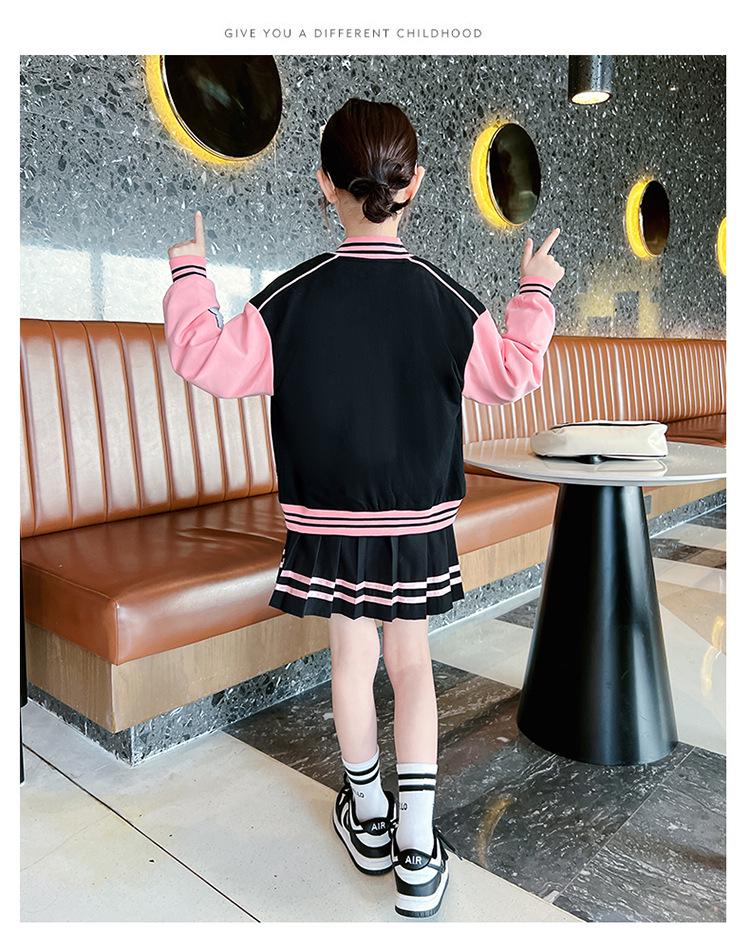 Trendy Korean-Style Baseball Uniform for Girls - 2025 Spring & Autumn Pleated Skirt, College Style for Middle & Large Children