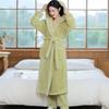 Plush Coral Fleece Sleepwear Two Piece Set Winter Thick Long Robe Pajamas Hooded Bathrobe Nightgown Loose White Flannel Homewear