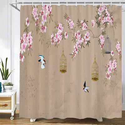 Duschvorhänge im chinesischen Stil mit Blumen und Vögeln, wasserdicht, Badezimmervorhang, 3D-bedruckter Stoff mit Haken, Dekoration, Duschvorhang