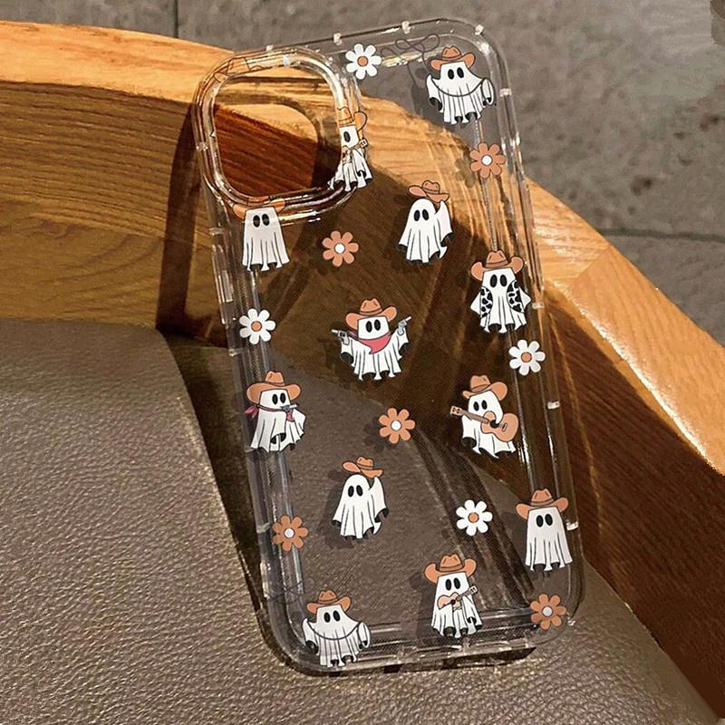 Halloween Pumpkin Ghost Transparent Phone Case For iPhone 11 12 13 14 15 16 Pro Max XS X XR 7 8 Plus SE 3  Soft Airbag Cover