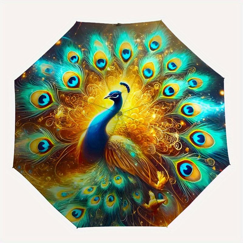 1pc "Enchanted Peacock Mandala" Umbrella with Plastic Handle,Suitable for All Seasons Home Travel Outdoor UmbrellaB1622