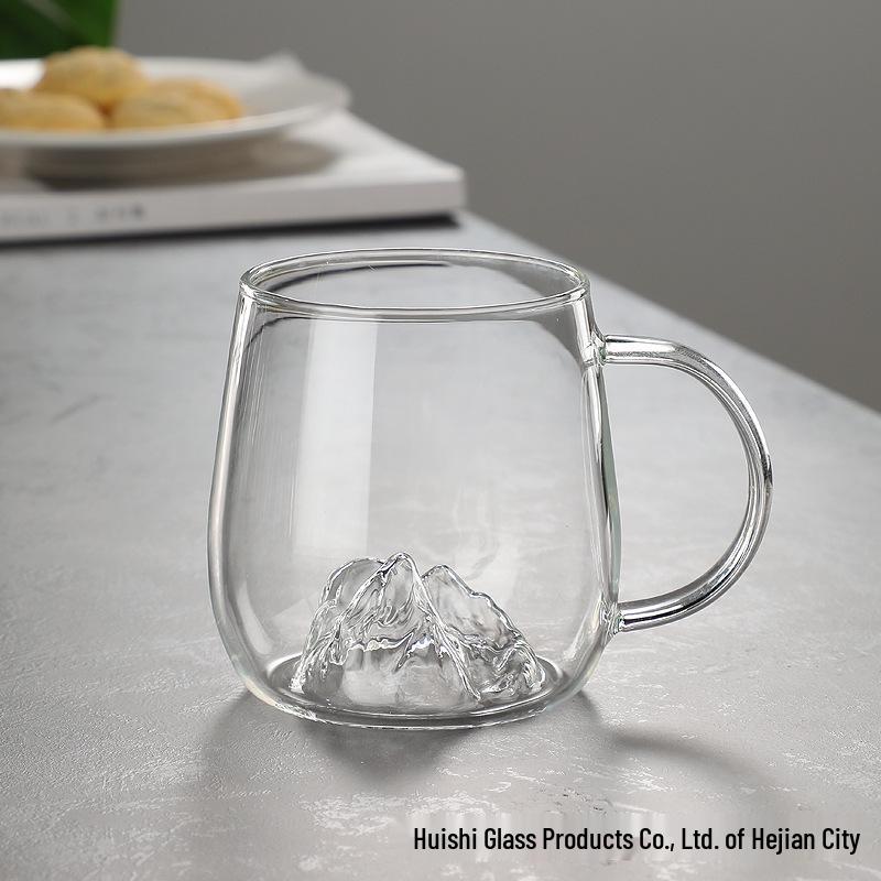 Mountain Peak Glass Cup - High Borosilicate Single-Layer Cup with Handle for Household Use 380ml