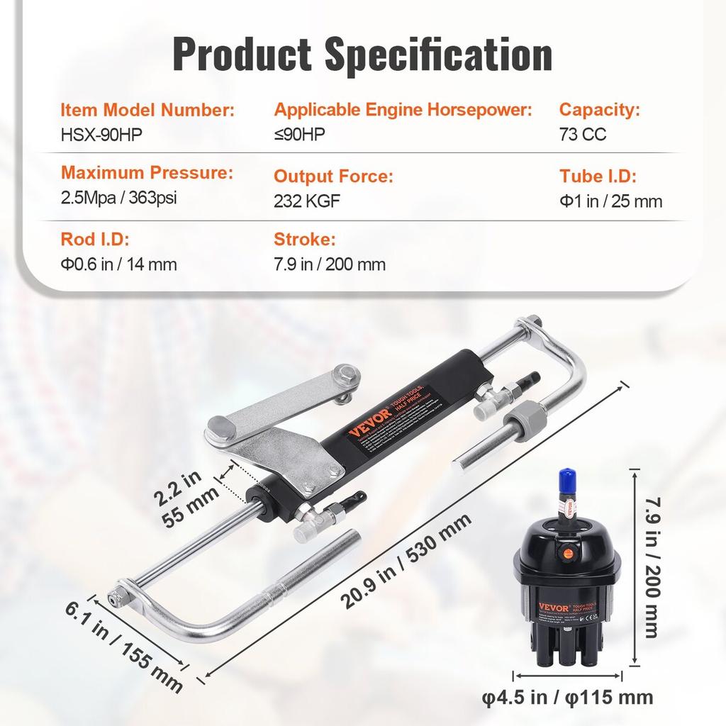 Hydraulisches Außenbord-Lenksystem, 90 PS, Marineboot-Hydrauliklenksystem, mit Steuerpumpe, Zweiwege-Sperrzylinder und 7,3 m Hydrauliklenkung