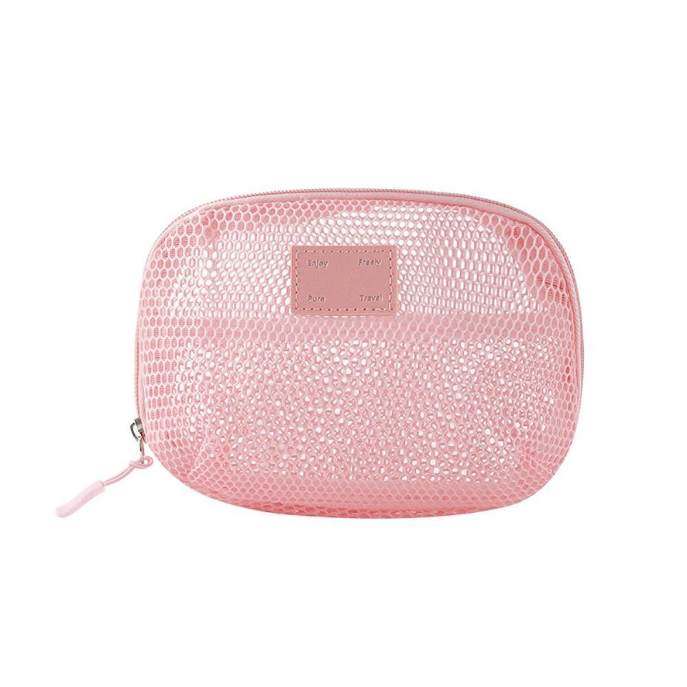 Casual Nylon Cosmetic Bag With Zipper Hand-held Mesh Makeup Bags Mesh Multipurpose Storage Pouch Travel
