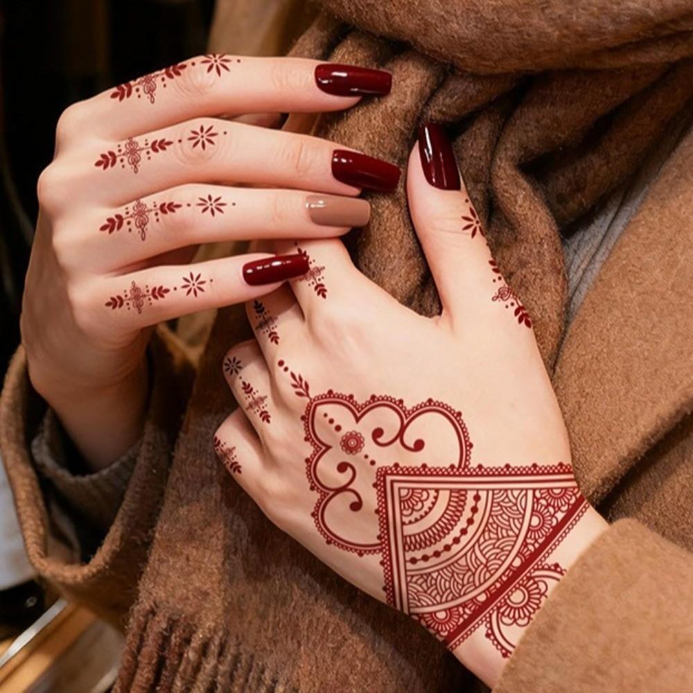 Lace Fake Tattoo Henna Tattoo Stickers Red Mehndi Stickers Body Art Sticker  Finger Hand