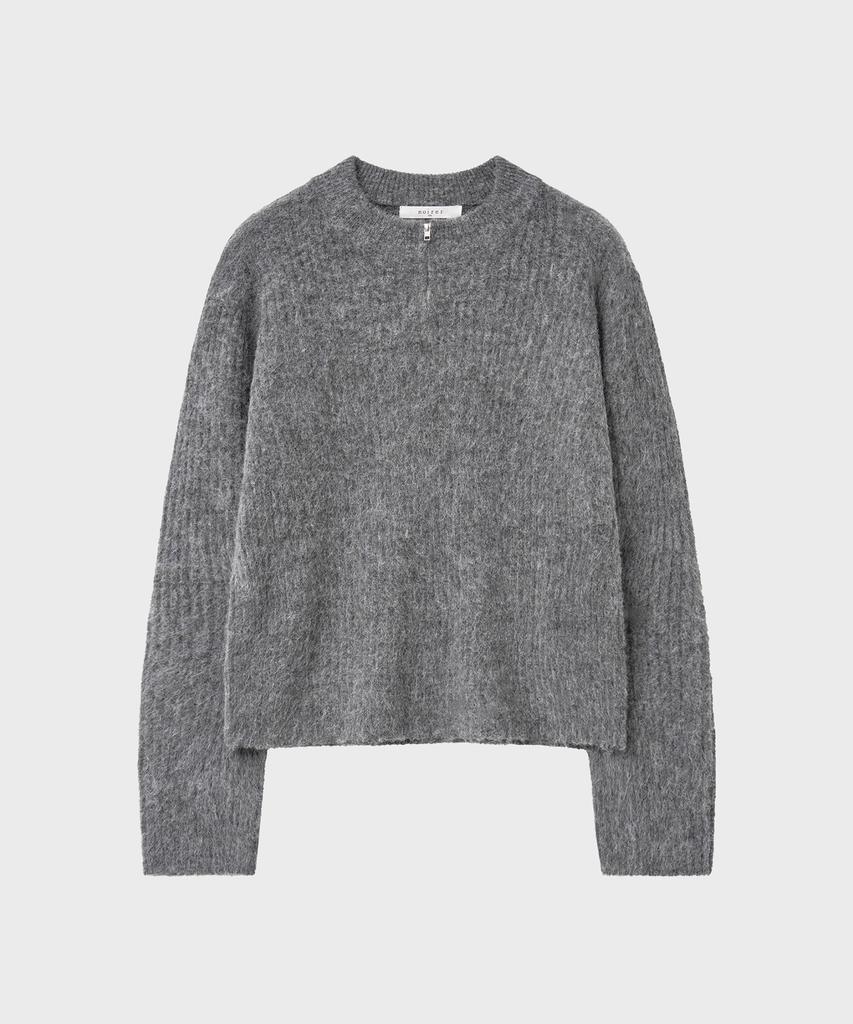 NOIRER Alpaca Boucle Ribbed Zip-Up (Grey)