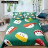 Japanese Sushi King Queen Duvet Cover Little Cat Bedding Set Novelty Cartoon Pet Animal Japan Food White Polyester Quilt Cover
