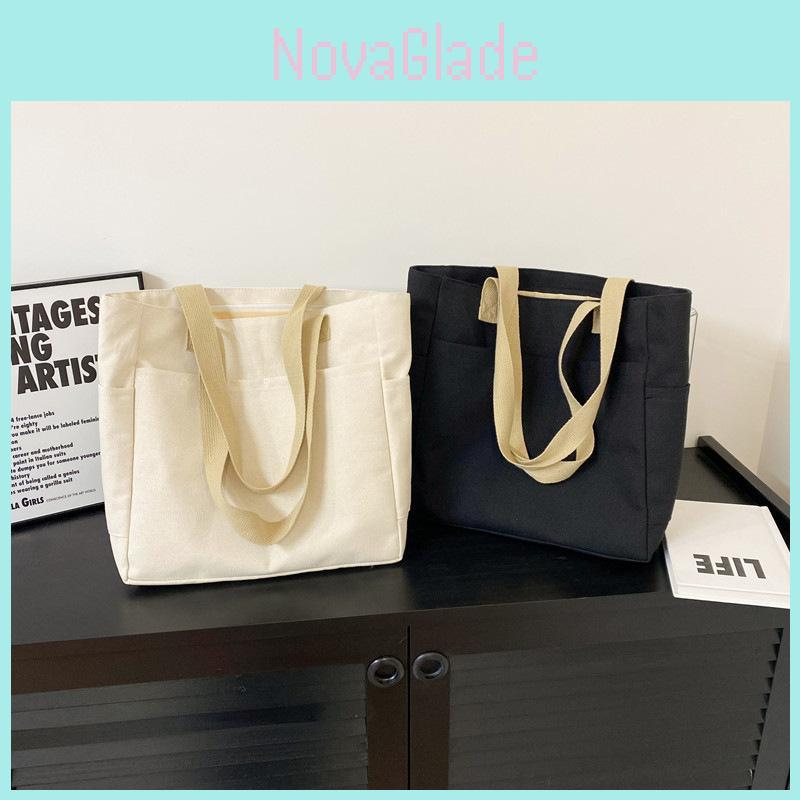 Large Capacity Canvas Tote Bag Urban Minimalist Style Shoulder Handbag