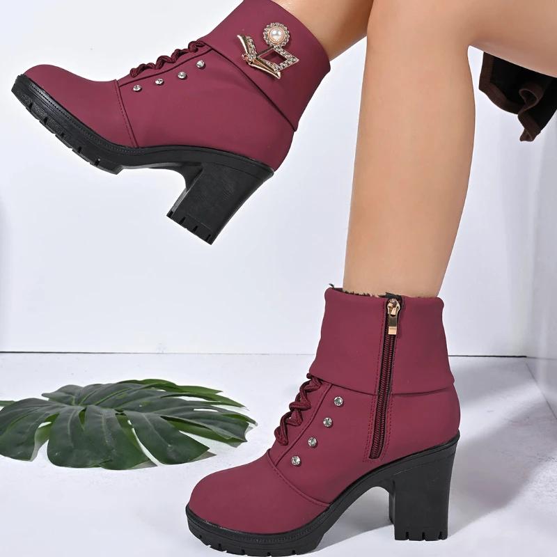 Trend Women Casual Outdoor High Heel Ankle Boots Autumn Winter Woman 2025 New Fashion Comfortable Short Boots Shoes for Women