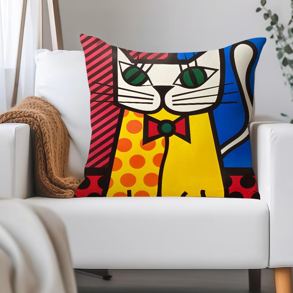 R-romero B-Britto Art Pillow Case Applicable Space For Guest Rooms Interiors Cars Office House Decoration