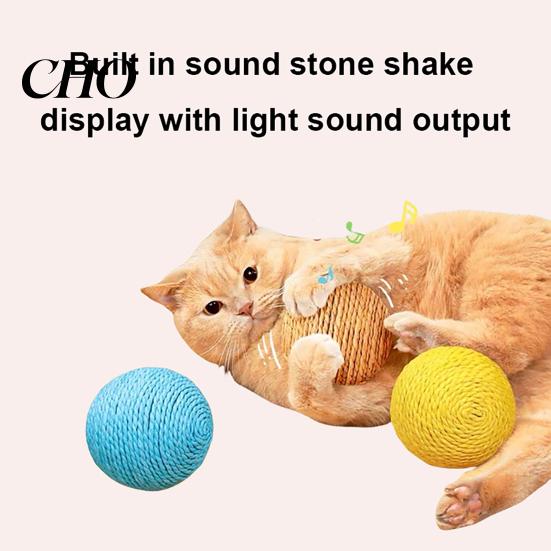 Safe Non-toxic Cat Chewer Faux Sisal Ball Toy, 8CM Large Scratch with Built-in Bell, Sound Bell Interactive Play Bite-Resistant Toy for Relieve Stress