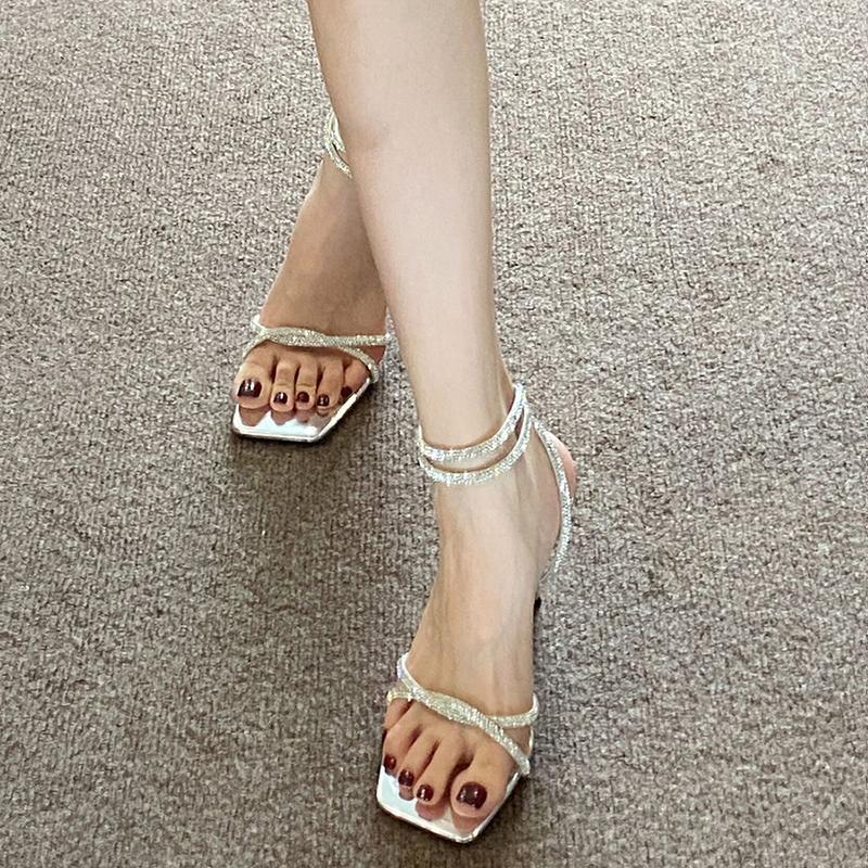 Light Luxury Exquisite High-Heeled Sandals Summer Women Open-Toed Square Head Word With Stiletto French High Heels