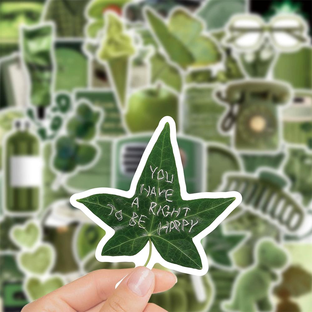 10/30/50pcs Ins Style Green Artistic Cartoon Stickers Waterproof DIY Journal Water Bottle Luggage Aesthetic Decoration Sticker