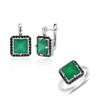 Simple Design 925 Sterling Silver Ring Earrings Natural Green Agate Square 8.0mm Gemstones Jewelry Set for Women's Banquet Gifts