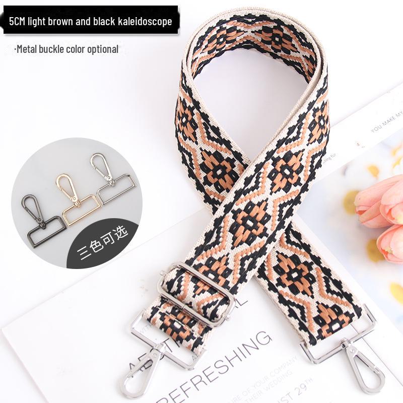 

5 см регулируемый многоцветный женский ремень для сумки - узор калейдоскопа, широкий, через плечо Light Gold Buckle