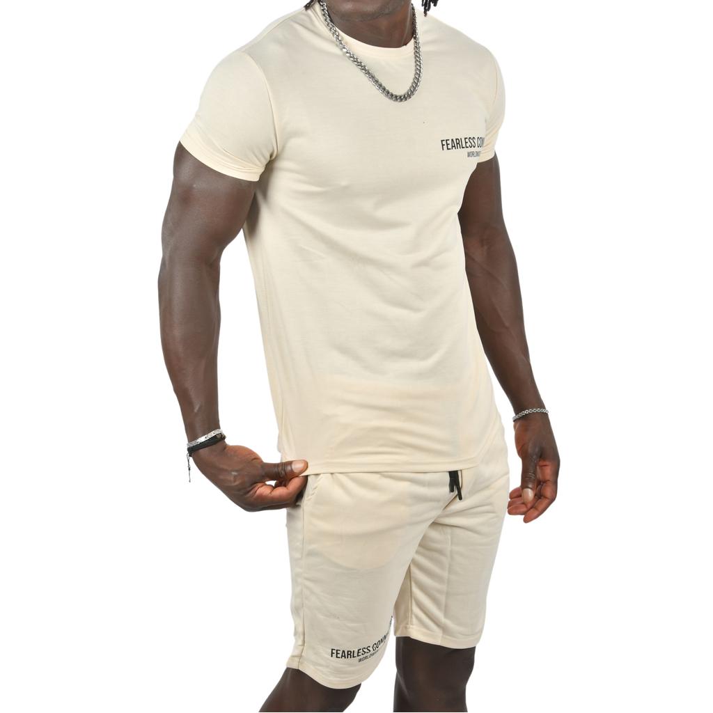 DeepSEA Text Printed Slim Cut Lycra Shorts T-Shirt 2 Piece Set 2403195