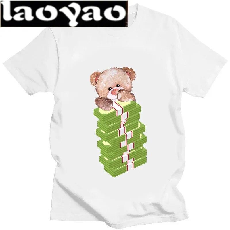 Tricou cu imprimeu cu ursuleț de pluș cu bani Tricou unisex pentru femei.