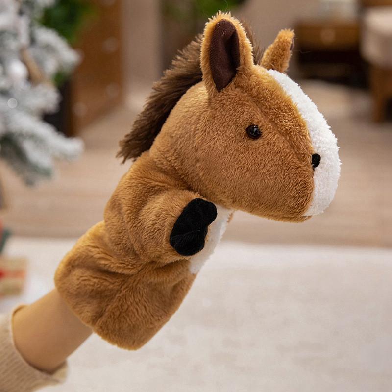 Pony Hand Puppet Plush Toy For Kids Interactive Animal Play Gift For Children DarkBrownFlannel