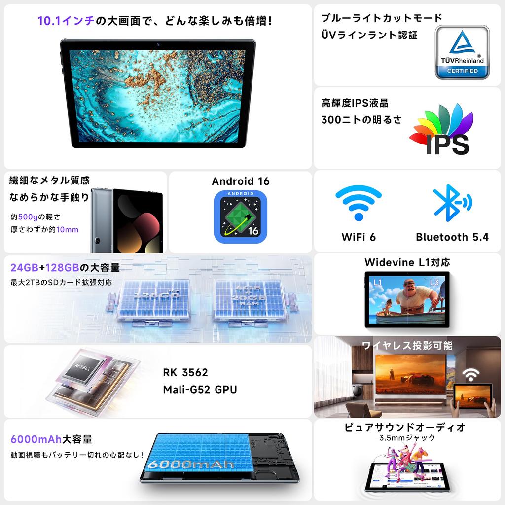 16 Enhanced Version 6 Model 6 Bluetooth Charging Widevine Child Screen Protector 10-inch TabletAndroid Wi-Fi Tablet, 24GB+128GB+2TB Expandable,