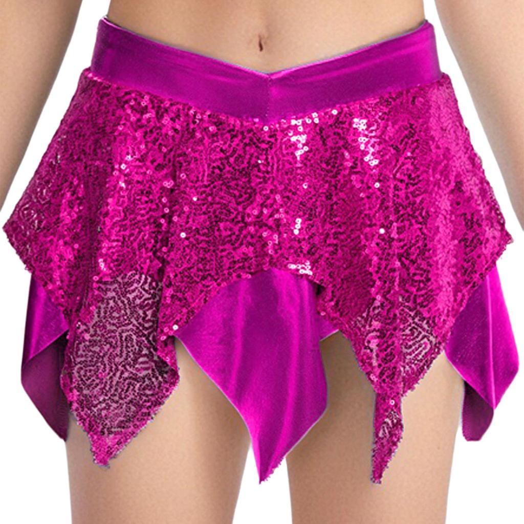 Girls Jazz Dance Costume Sparkly Sequins Metallic Asymmetric Skirt Performance Dancewear