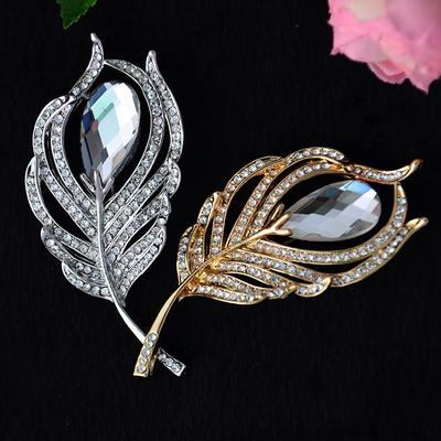 Diamant Pfauenfeder Brosche Damen High-End Kristall Mode Kleidung Accessoires Brosche Anstecknadel, Legierungsbrosche