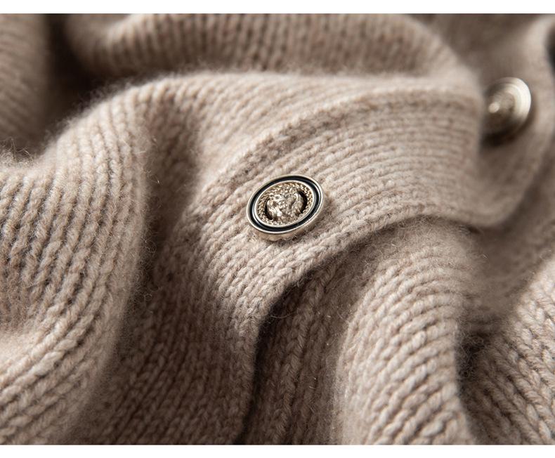 Navy Heavy Craftsmanship Cashmere Cardigan: Women's Loose Knit Sweater, Thickened Collared Casual Top