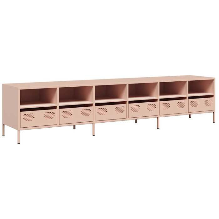 VidaXL Meuble TV rose 202x39x43,5 cm acier laminé à froid, banc TV, meuble métallique, meuble multimédia, buffet TV, meuble 3307156