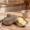 Minimalist Kitchen Decor Ceramic Butter Dish with Lid And Wooden Knife, Countertop Stoneware Container Tray, Keeper for Fridge Storage & Table Serving