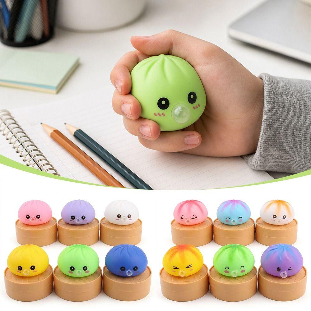 1pc Soft Dumpling Squishy Fidget Toys with Steamer Stress-Relieving Balls For Stress Anxiety Relief